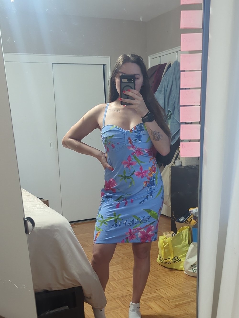 Tommy Bahama Light Blue Floral Spaghetti-Strap Mini Dress